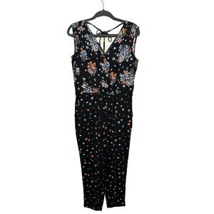 LOFT Women Petite Small Black Floral Sleeveless Career Romper Versatile Jumpsuit
